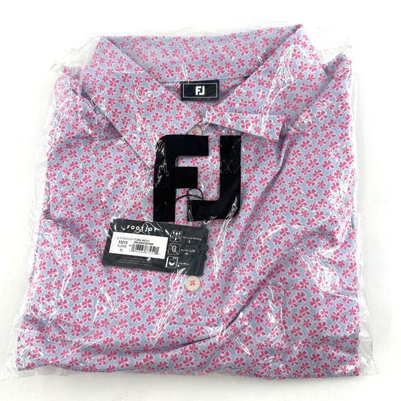 FootJoy Men's Pink Lemonade Skyway Floral Sketch Print Lisle Polo Size XL - Picture 4 of 9